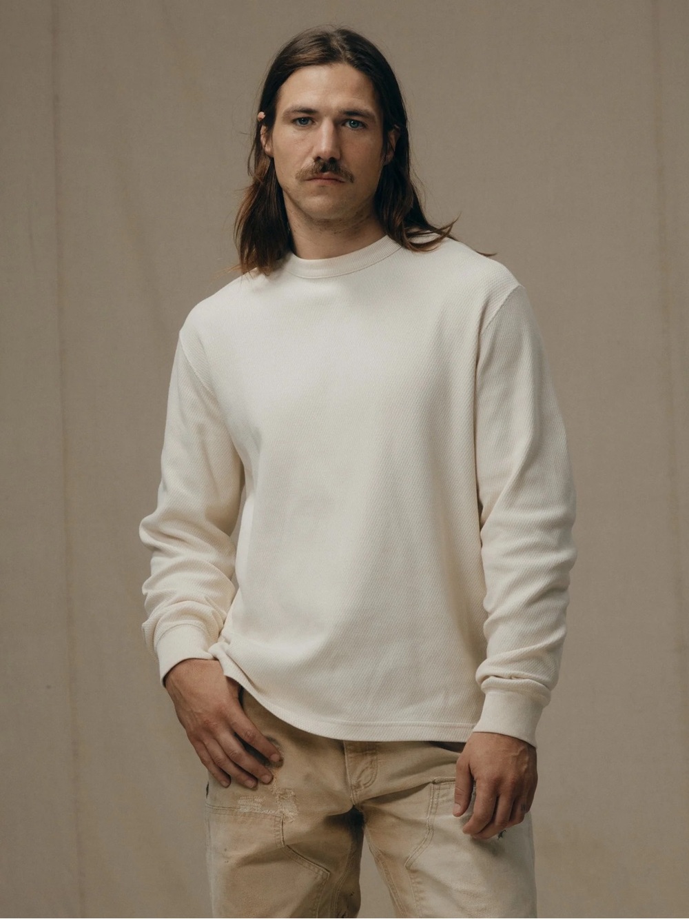 Filson Crewneck Waffle Knit Thermal Long-Sleeve Shirt Mens Sand Medium NWT